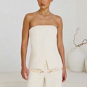 AiiRZ Tailored Strapless Bandeau Top Mother of Pearl Hem Sz L